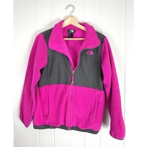 The North Face Girls Fleece Jacket Pink Black Full Zip Pockets Logo Collar‎ XL